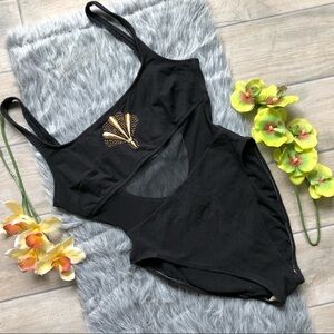 Vintage La Blanca embroidered sheer paneled one piece. Size 14